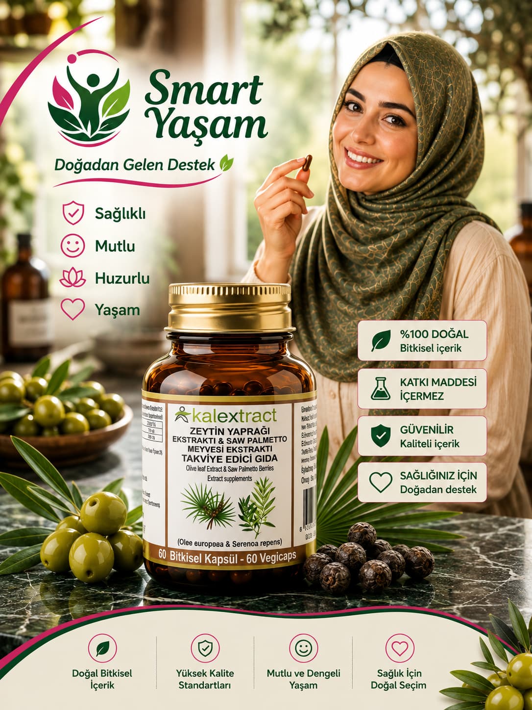 Zeytin Yaprağı Ekstraktı  60 Adet Bitkisel Kapsül – Takviye Edici Gıda